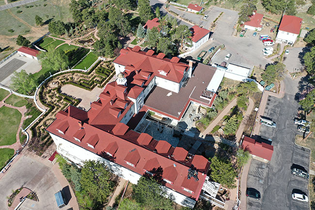 image of an aerial view of the Stanley Hotel