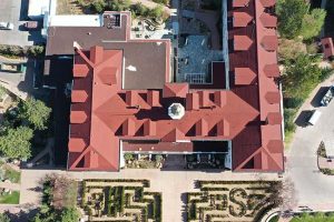 image of a top down perspective of the Stanley Hotel - Skyline Roofing & Solar